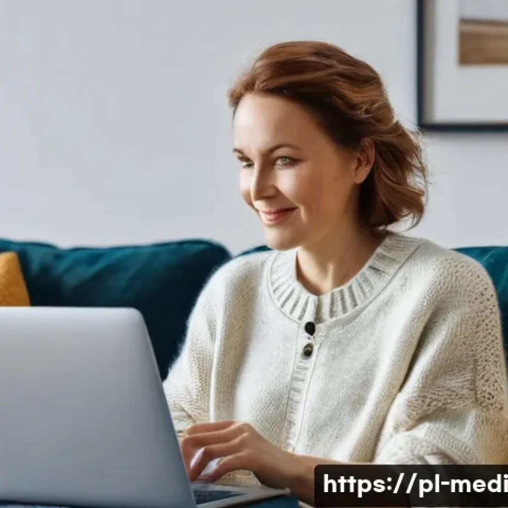 원격의료 서비스의 시장 전망 - **Prompt:** A Polish woman in her late 30s or early 40s sits comfortably in her cozy, modern living ...