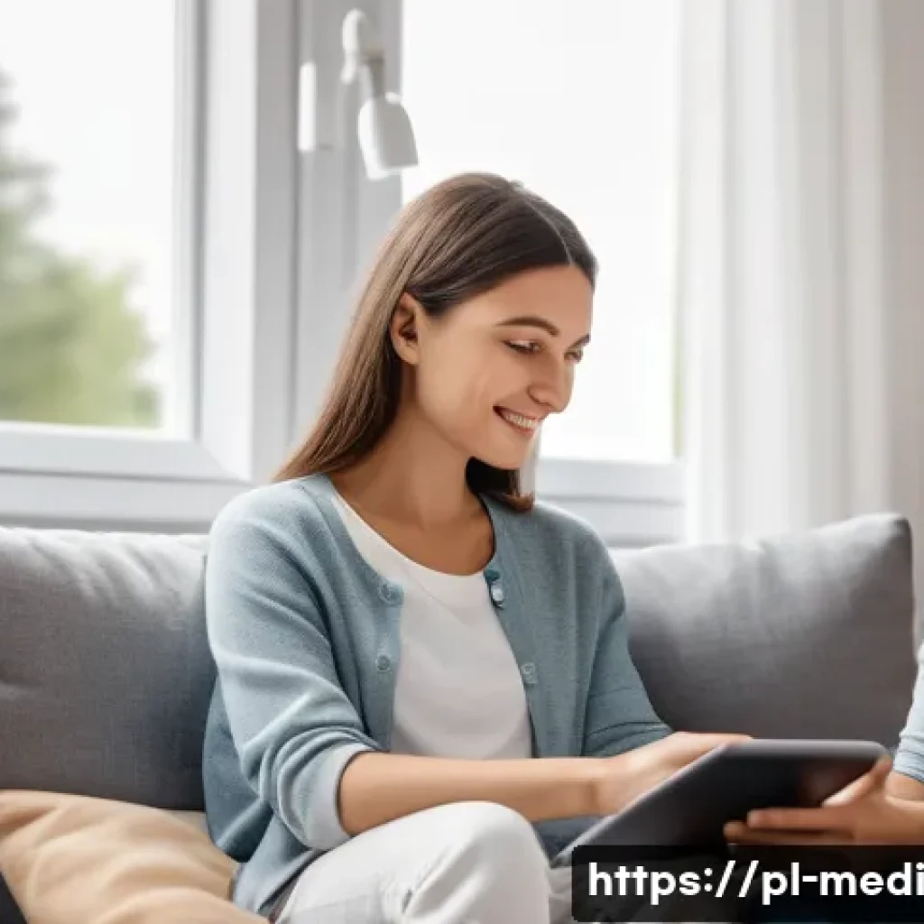 COVID 19와 원격의료 서비스의 관계 - A modern Polish family in a cozy living room using a tablet for an online medical consultation, dres...