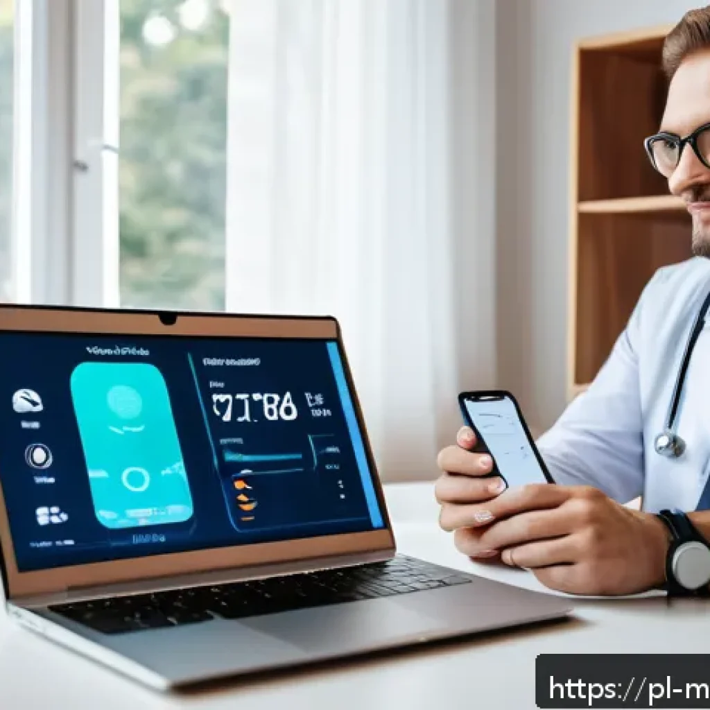 원격의료 서비스와 지속 가능한 발전 - A modern Polish telemedicine consultation scene showing a middle-aged patient sitting comfortably at...