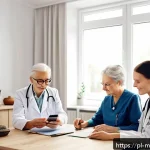원격의료 서비스의 효과적인 캠페인 기획 - A modern Polish telemedicine consultation scene showing a diverse group of patients from different a...