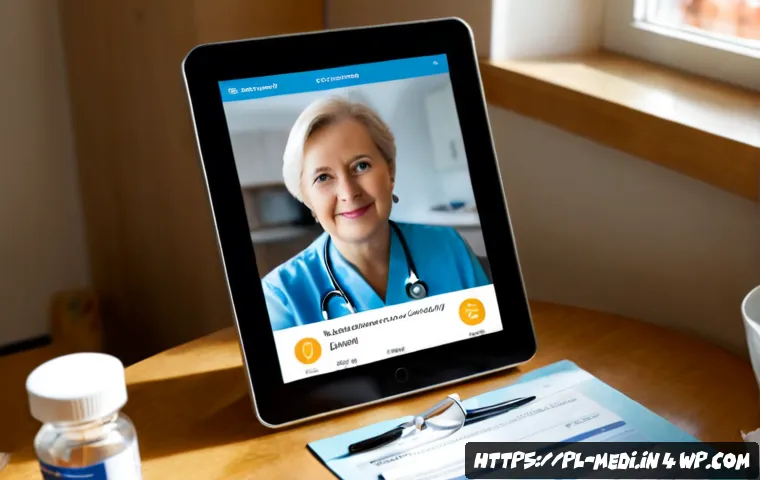 Home 17 원격의료 서비스의 보험 적용 범위 - Photorealistic Polish senior woman having a telemedicine video consultation on a tablet at a tidy ki...